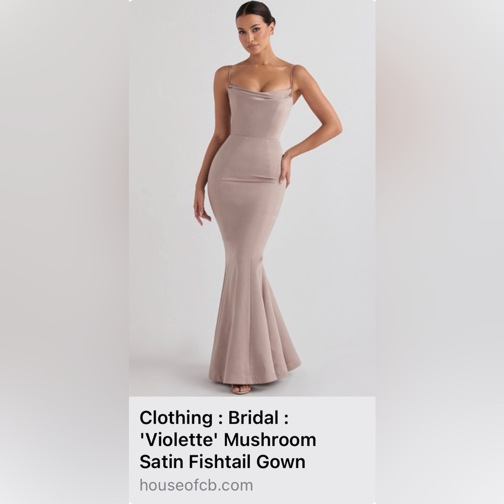 ‘Violette’ Mushroom Satin Fishtail Gown